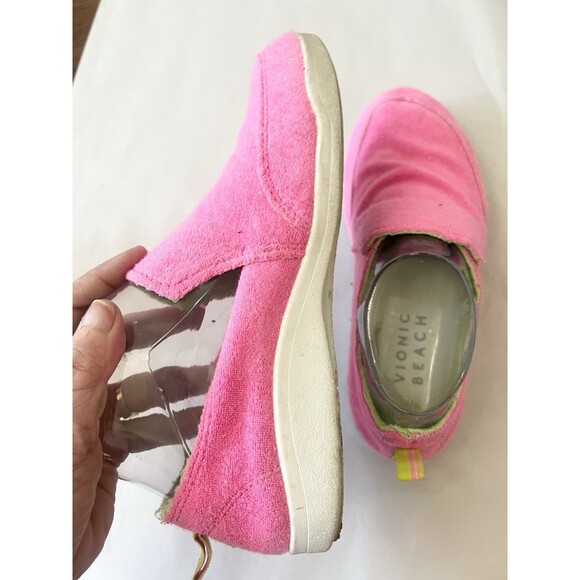 Vionic BEACH Malibu Comfort Slip-On Sneakers Neon Pink WOMEN 8 Terry Cloth - Picture 4 of 7